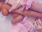 Omg, it's so deep inside! Extreme belly bulge with extra long dildo ðŸ¥µ