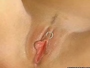 Hot girl playing with red dildo