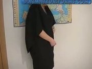 fat teacher in uniform with black stockings with shaved pussy