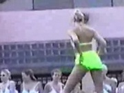 Blonde dancing on public place