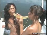 Hot threesome fucking on yacht