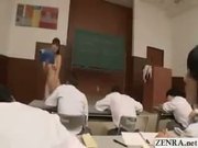 Japanese teacher reluctantly teaches class in the nude
