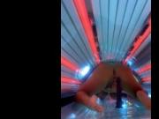 Thick milf takes her bbc dildo to the tanning salon & squirts all over the sunbed