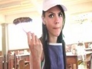 Claudia Castro a helper in a restaurant gets fucked hard by one of the cust