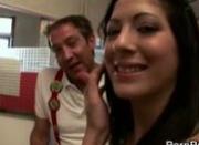 Cute teen waitress in pizza joint fucked