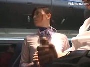 Stewardess Jerking Passenger & Tasting His Cock