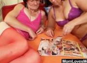 Hairy grandma toyed by busty mature lesbian