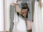 Anorectic smoking girl in boots peeing