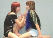 duo brunette lesbians in action
