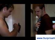 Anonymous tugjob through hole in a wall