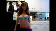 Sexy brunette girl stripping down completely nude