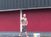 Pierced guy having fun with huge dildo