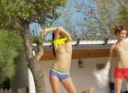 Six naked coeds by the pool from Russia
