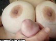 Wife gets jizzed on her huge breasts