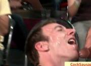 Muscled stud gets cock sucked by 20 guys