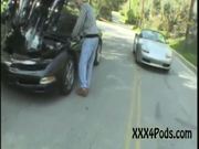 Coeds April & Chelsey Seduce a Stranded Motorist