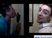 Cute guy sucks a dick through the gloryhole