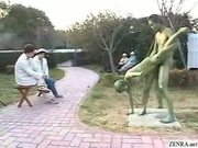 Green Japanese garden statues fuck in public