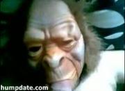 GF wearing a ape mask and gives handjob