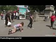 Bound babe made to crawl in public in the middle of the day