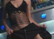 Brunette undresses and masturbates