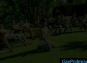 Dude sucking huge group of boys outdoor