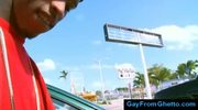 Public interracial gay blowjob in lunchroom