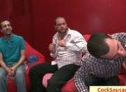 Horny gay men sucking masked stripper by cocksausage