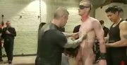 Gay men in black suits gathering for an orgy feast with teen gays in rough bondage gay sex