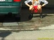 Piss: Crazy pee girl at the car wash