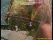 Pioss Busty babe pissing outdoor