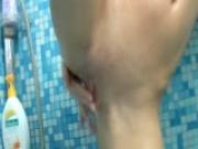 Fresh pink pussy from the bathroom