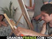 Old woman gets banged by two young painters