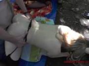 Nicole gets fucked in a public park by strange men