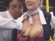 Busty Blonde Flight Attendant Jerks Off Japanese Guy Dude in Bus