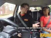 Fake Driving School ebony learner with big tits is worst driver yet