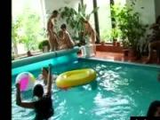 Hot party babes fucking at poolside