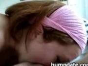 Redhead babe gives blowjob and gets mouthful