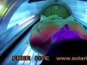 hot horny girl with big tits masturbation in real tanning salon, hidden webcam filmed under tanning bed