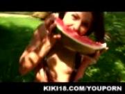 Kiki eating watermelon and touching herself