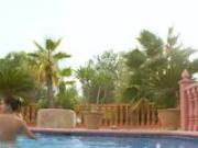 titty babe masturbating in the pool