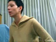 Skinny shorthaired girl plays with dildo - Sascha Production