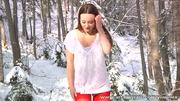Carla slips off her red satin panties in the snow