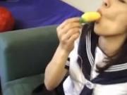 Azusa Miyanaga in school uniform sucks banana and hard penis - More at hotajp.com