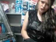 Brunette has orgasms in market
