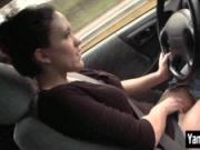 Yanks Beauty Lou driving and rubbing her wet pussy