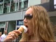 Hot blonde licking ice cream cone