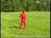 Big breasted Jana outdoor in red spandex