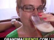 Boozed granny gives head and gets assfucked