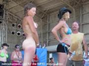 biker chicks getting nude for cash in the iowa forest